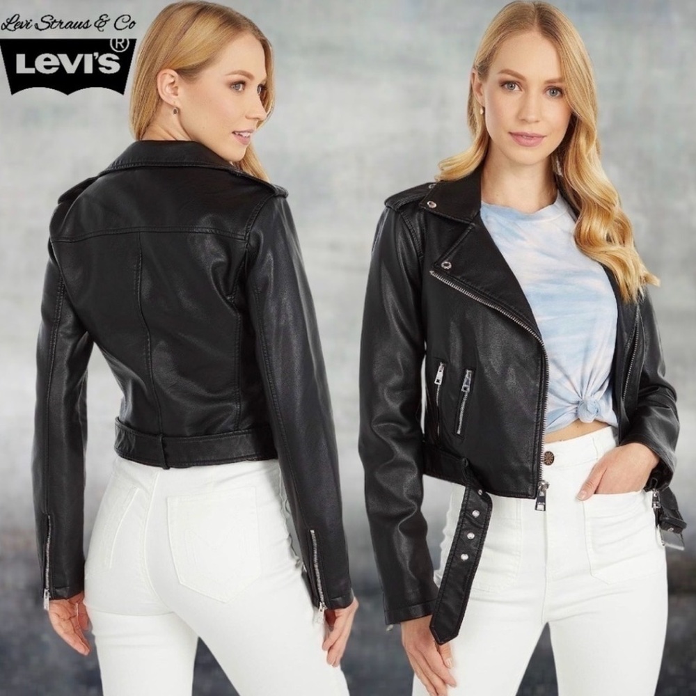 Levi's Black Vegan Leather Belted Moto Jacket - Picture 2 of 13